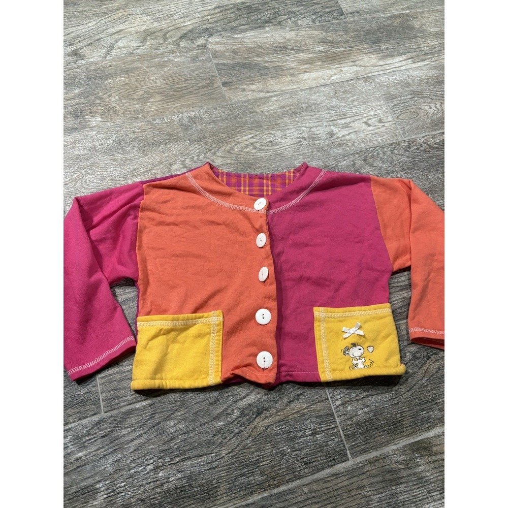 Vtg 80s Snoopy Peanuts Colorblock Embroidered Cardigan Sweater XS USA Made
